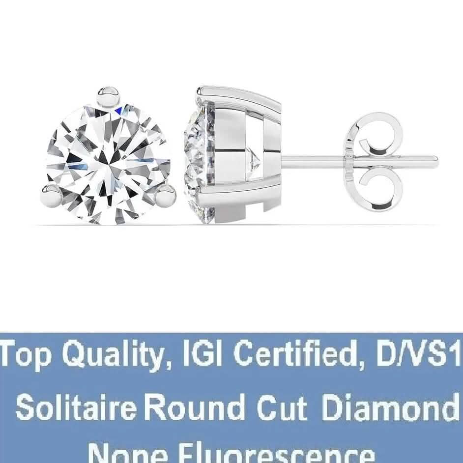 IGI, F/VS1, 3 CT Solitaire Lab-Grown Round Diamond Studs Earring 950 Platinum DailySale