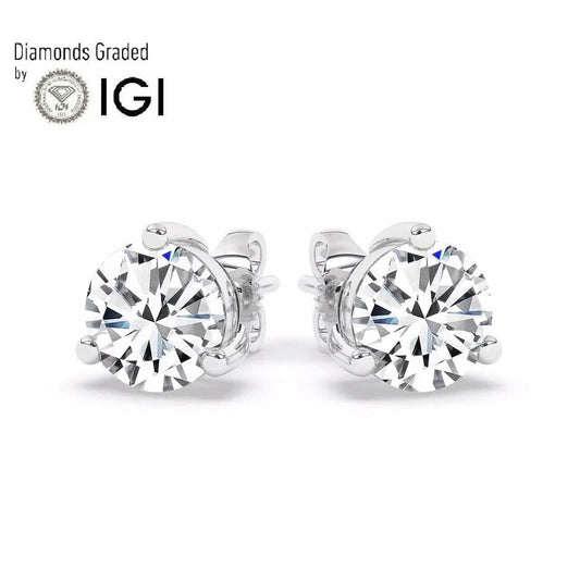 IGI, F/VS1, 3 CT Solitaire Lab-Grown Round Diamond Studs Earring 950 Platinum DailySale