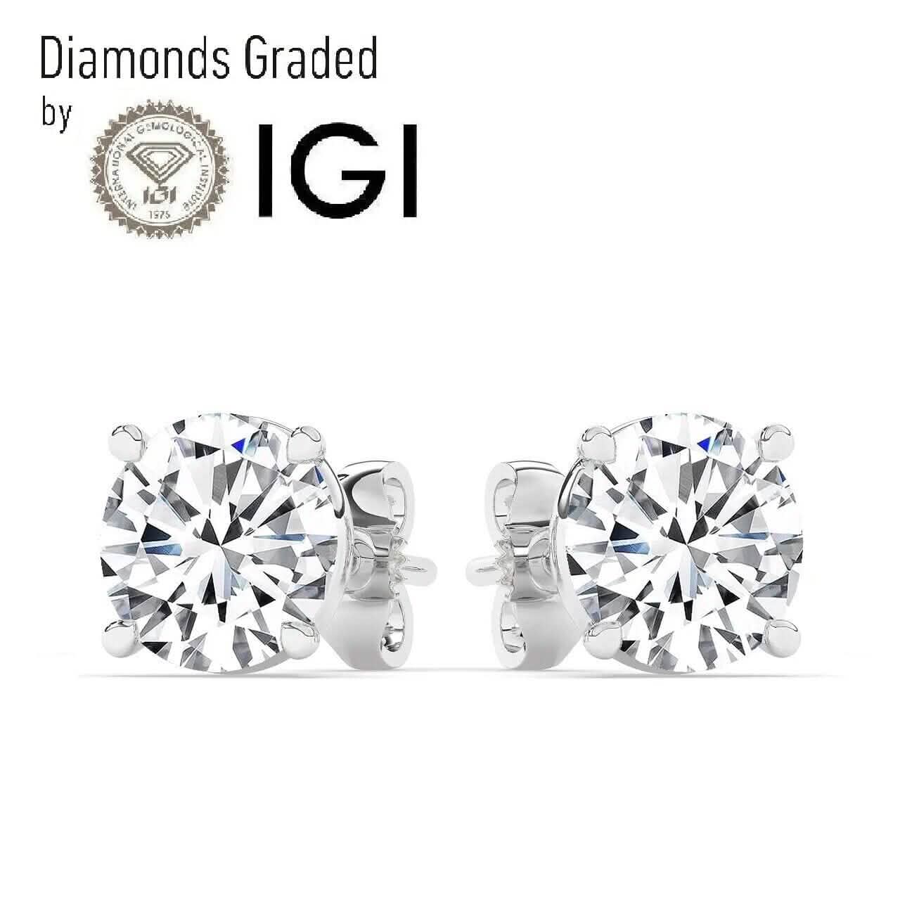 IGI, F/VS1, 4 CT Solitaire Lab-Grown Round Diamond Studs Earring, 950 Platinum DailySale