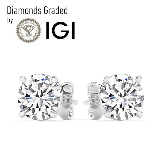 IGI, F/VS1, 4 CT Solitaire Lab-Grown Round Diamond Studs Earring, 950 Platinum DailySale