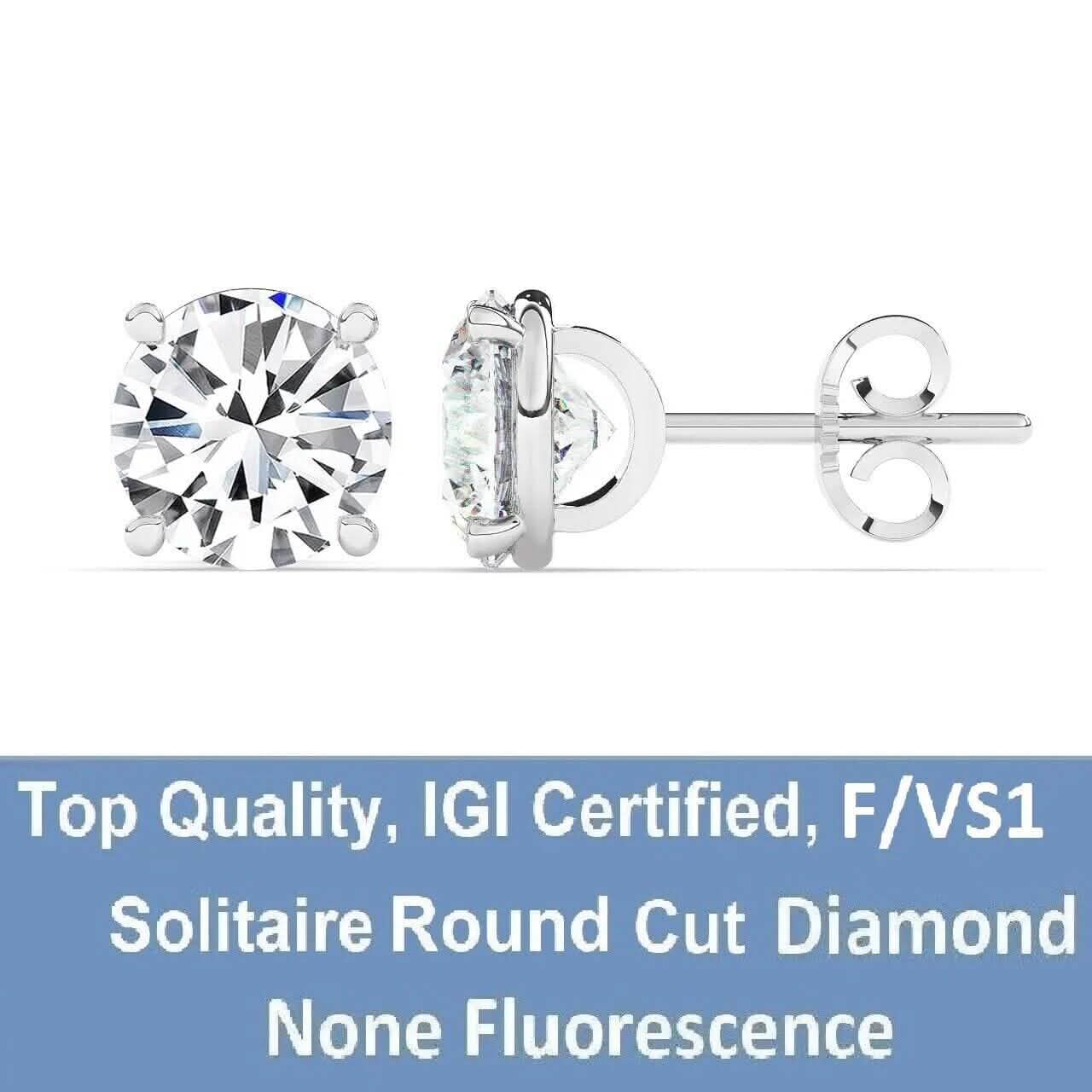 IGI, F/VS1, 4 CT Solitaire Lab-Grown Round Diamond Studs Earring, 950 Platinum DailySale