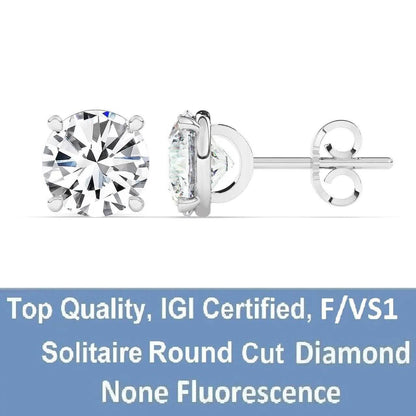 IGI, F/VS1, 4 CT Solitaire Lab-Grown Round Diamond Studs Earring, 950 Platinum DailySale