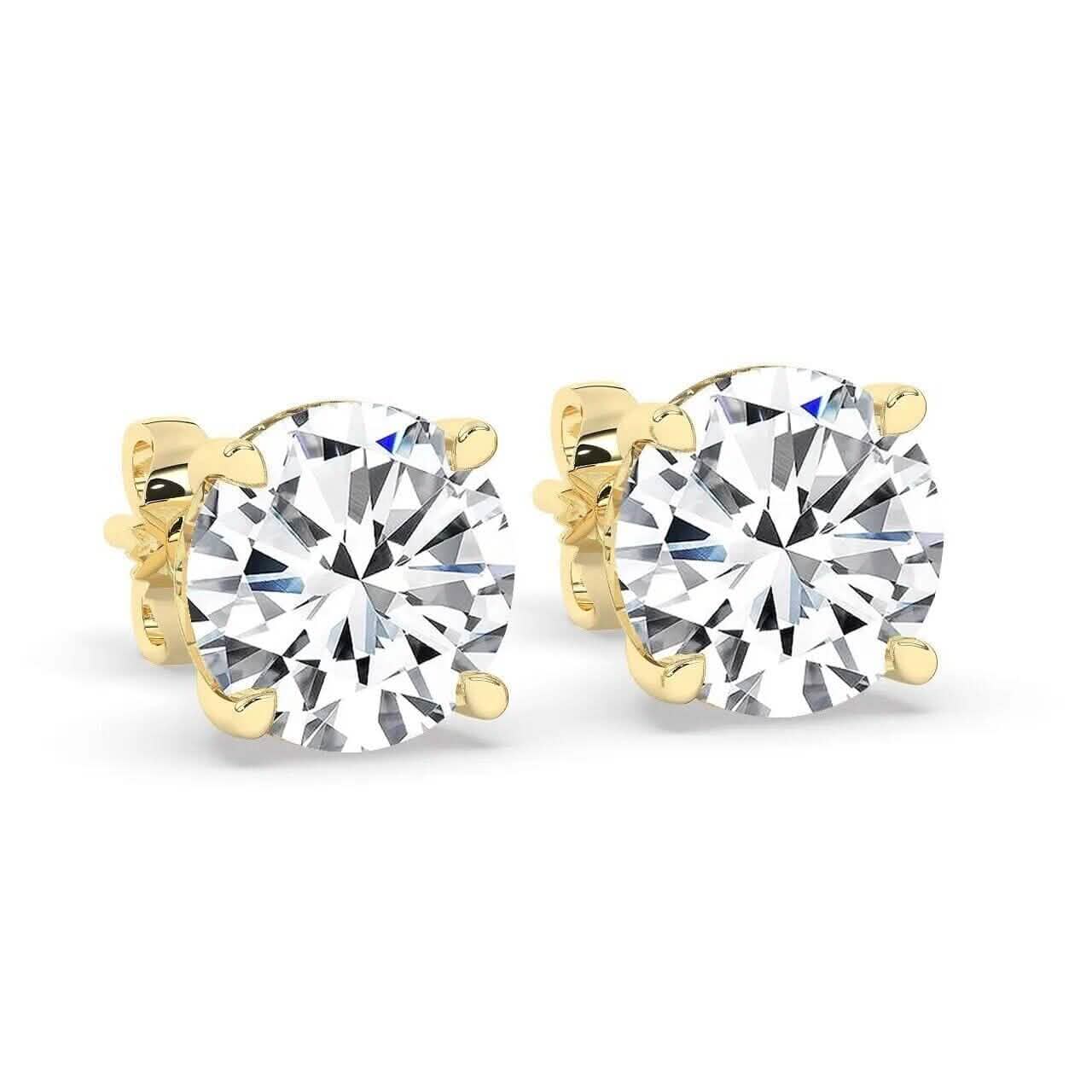 IGI,F/VS1 ,2 CT Solitaire Lab-Grown Round Diamond Studs Earring, 18K Yellow Gold DailySale