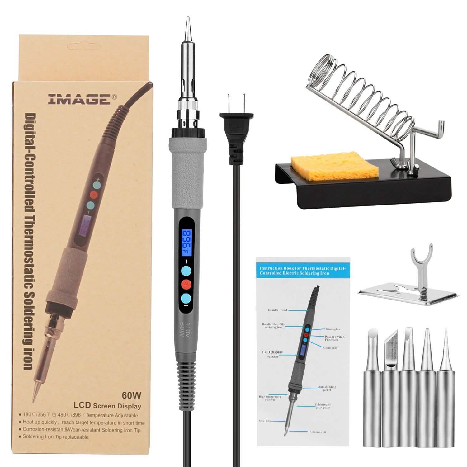 Image Digital-Controlled Thermostatic Soldering Iron with LCD Screen Display DailySale
