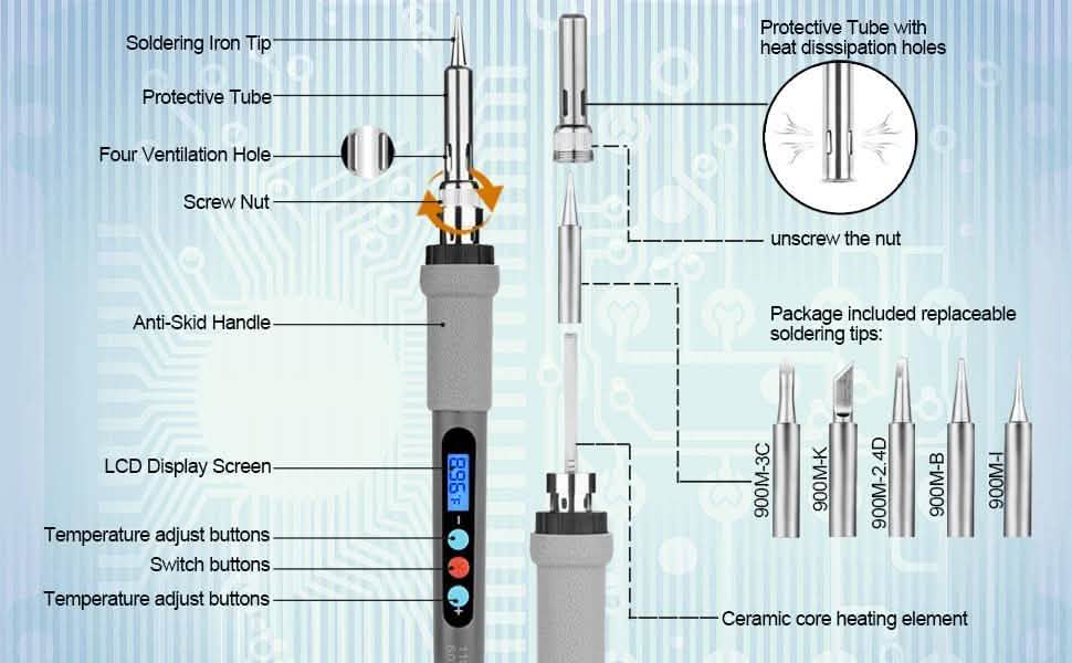 Image Digital-Controlled Thermostatic Soldering Iron with LCD Screen Display DailySale