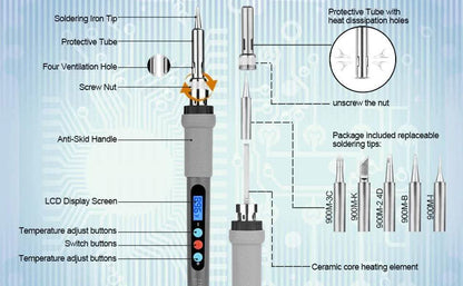 Image Digital-Controlled Thermostatic Soldering Iron with LCD Screen Display DailySale