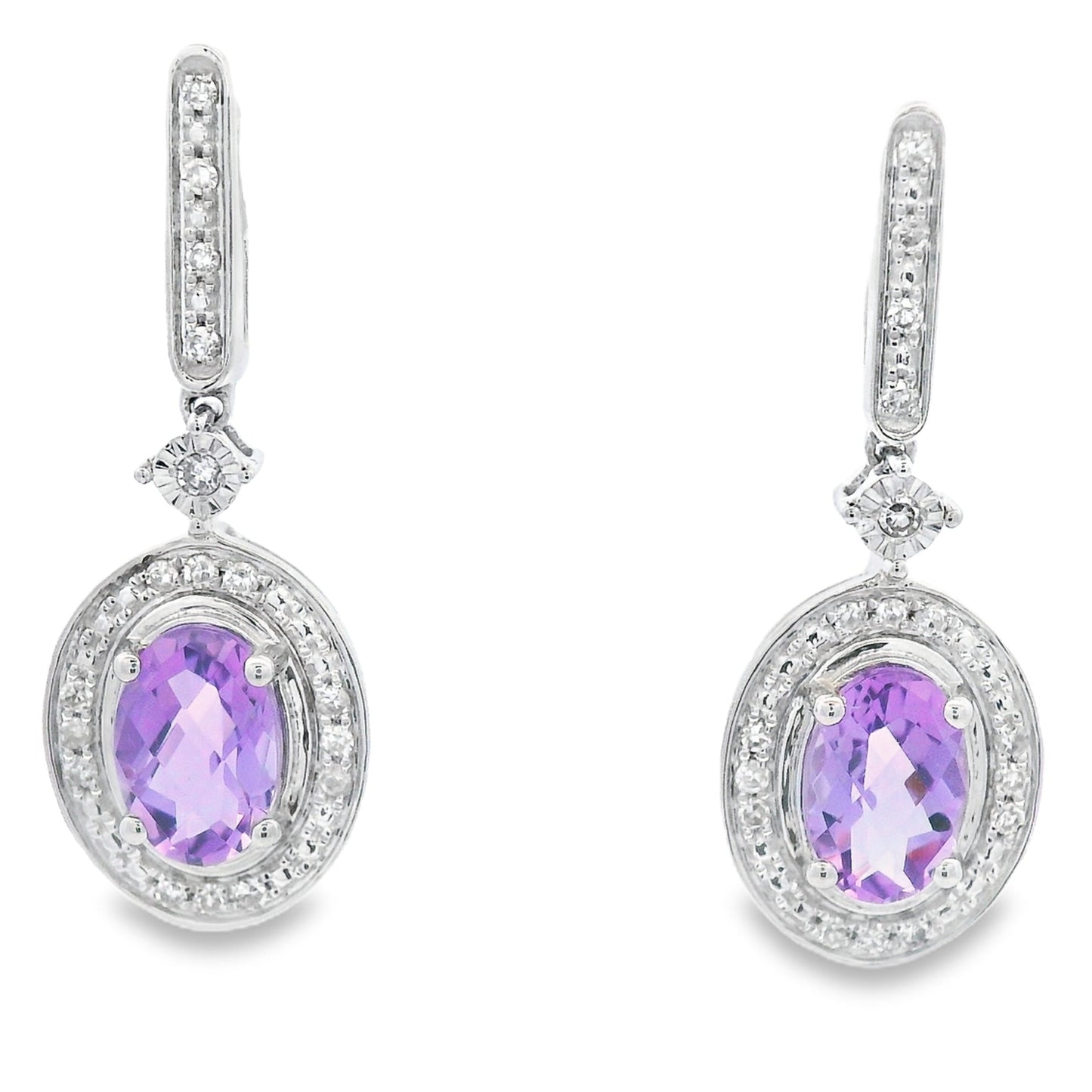 .93ct Amethyst Diamond Dangle Earrings 10KT White Gold Bids.com