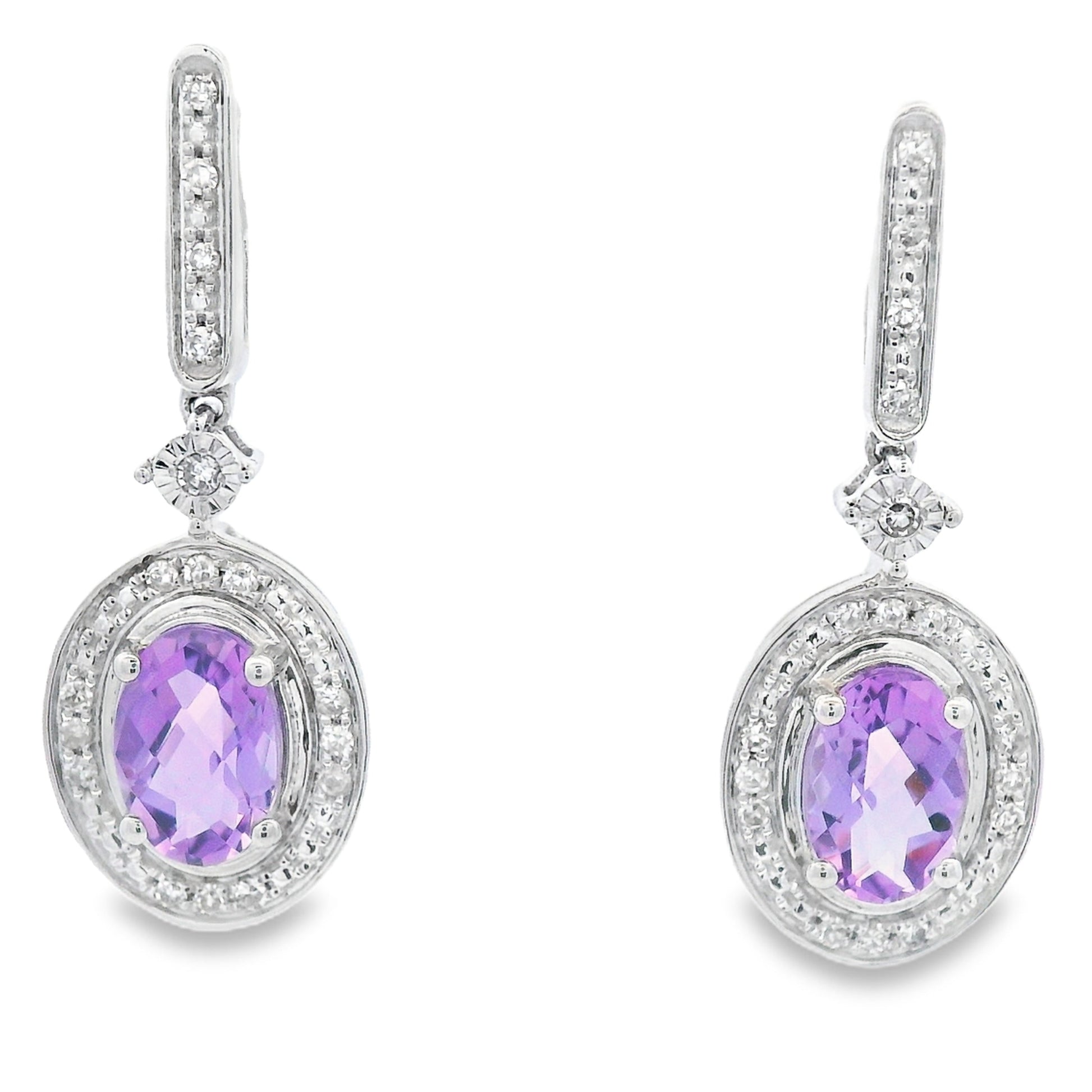 .93ct Amethyst Diamond Dangle Earrings 10KT White Gold Bids.com