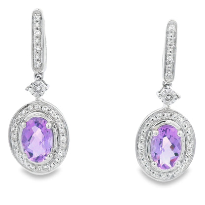 .93ct Amethyst Diamond Dangle Earrings 10KT White Gold Bids.com