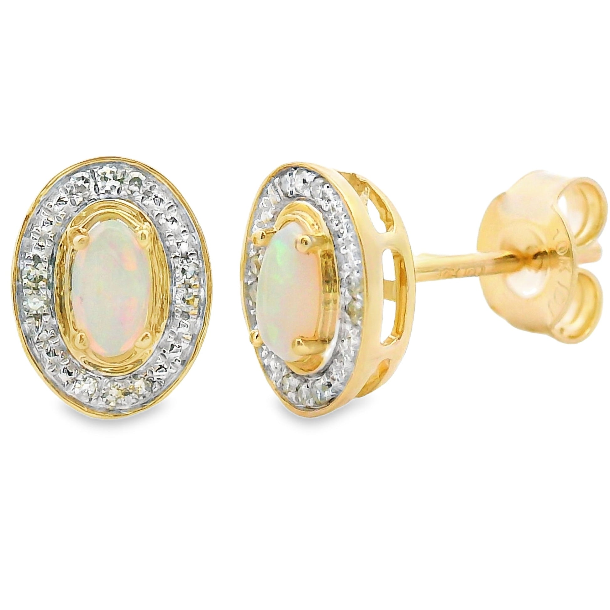Genuine .55ct Opal Diamond Earrings 10KT Yellow Gold Bids.com