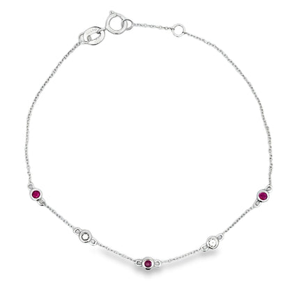 Natural .16ct Ruby Diamond Bracelet 14KT White Gold Bids.com