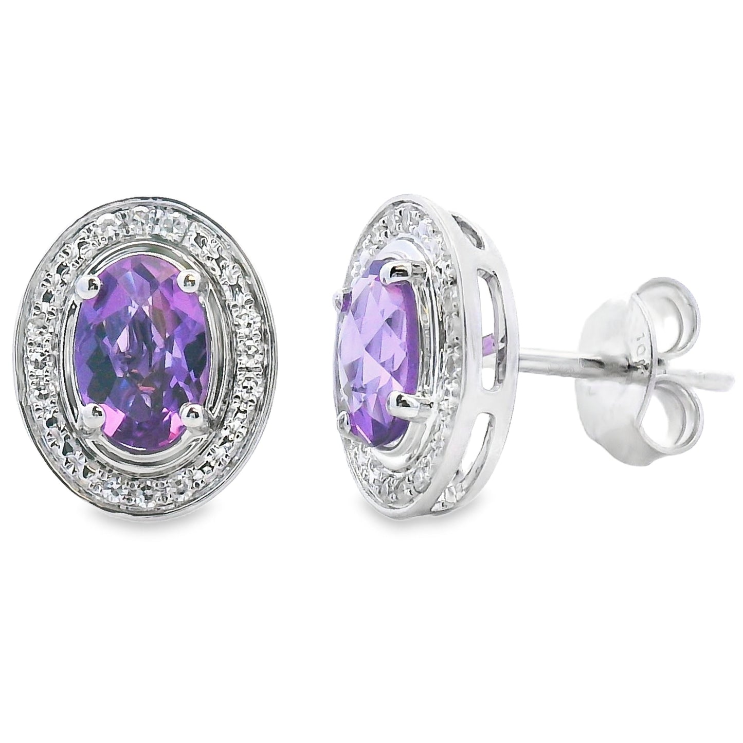 Natural .88ct Amethyst Diamond Earrings 10KT White Gold Bids.com