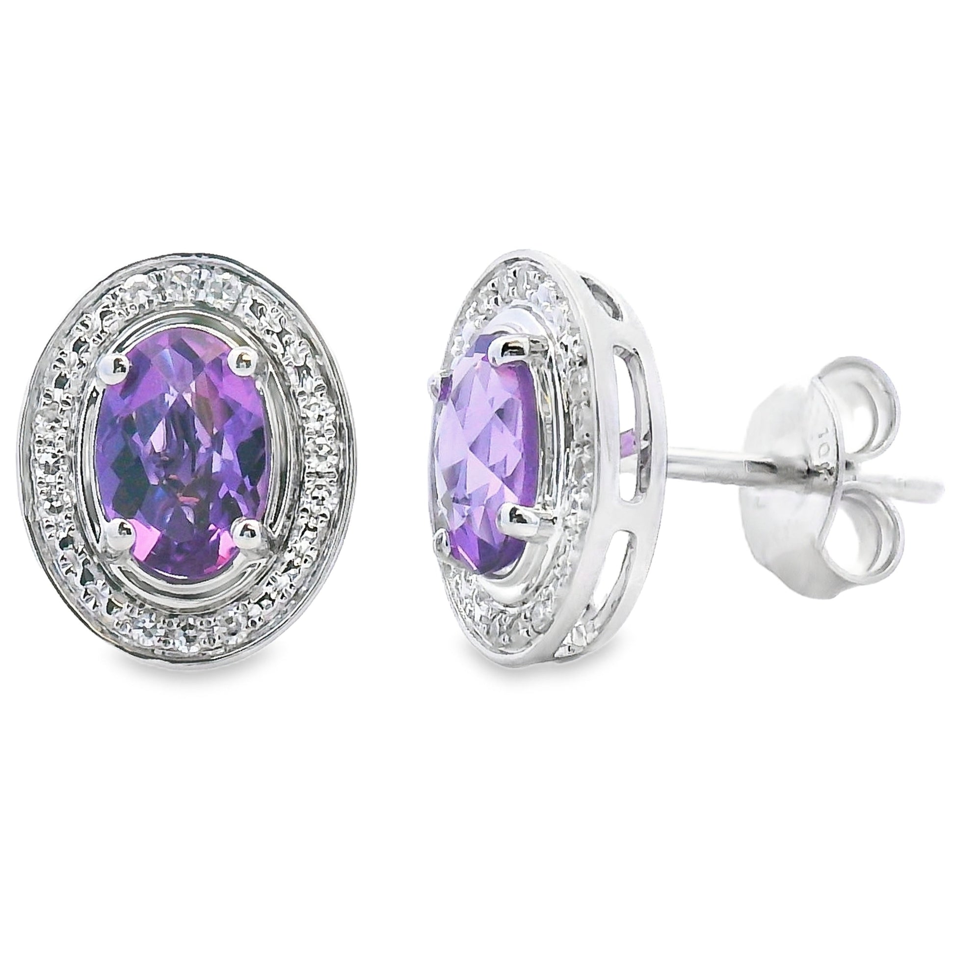 Natural .88ct Amethyst Diamond Earrings 10KT White Gold Bids.com