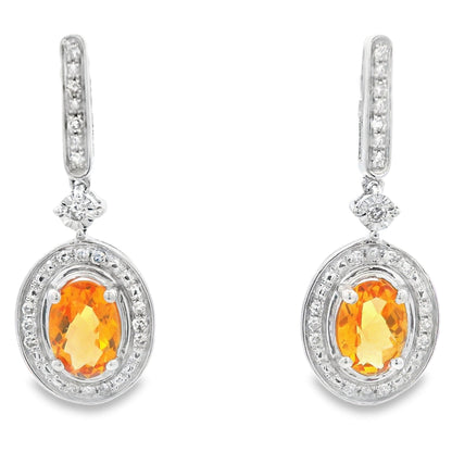 1.06ct Citrine Diamond Dangle Earrings 10KT White Gold Bids.com