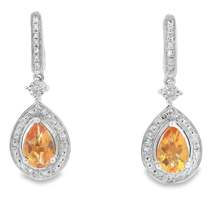 .89ct Citrine Diamond Dangle Earrings 10KT White Gold Bids.com