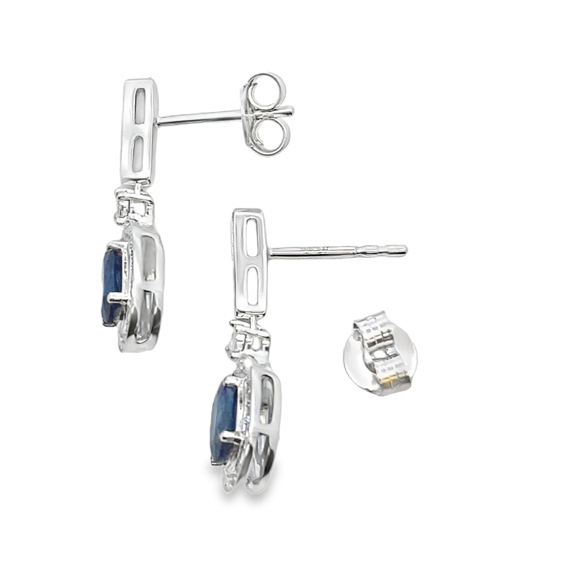 1.40ct Sapphire Diamond Dangle Earrings 10KT White Gold Bids.com