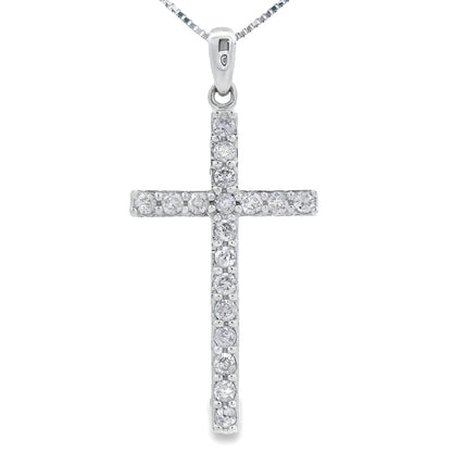 .25ct Diamond Cross Religious Pendant 14KT White Gold Bids.com