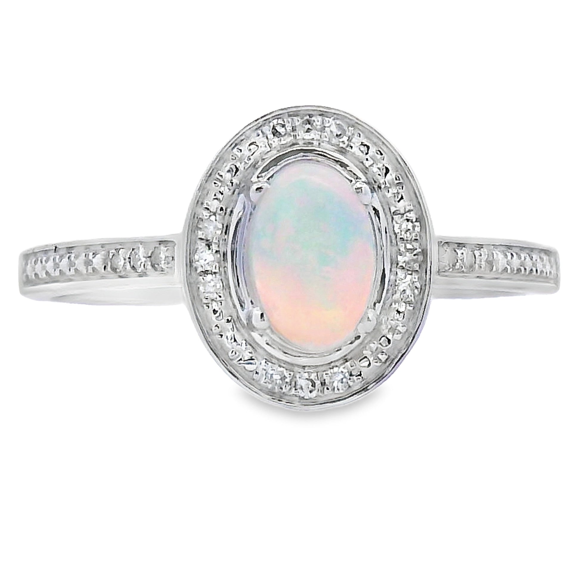 Genuine .36ct Opal Diamond Ring 10KT White Gold Bids.com