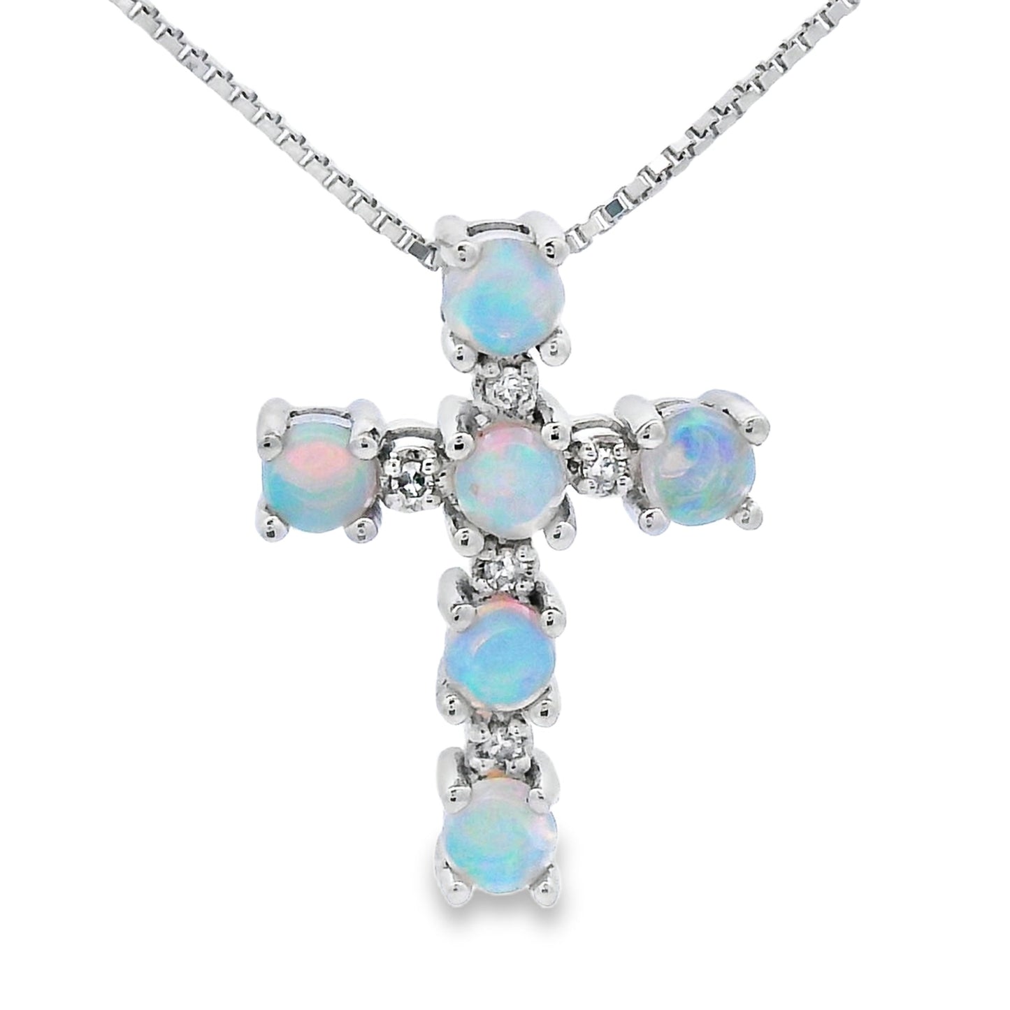 Opal Diamond Cross Religious Pendant 10KT White Gold Bids.com
