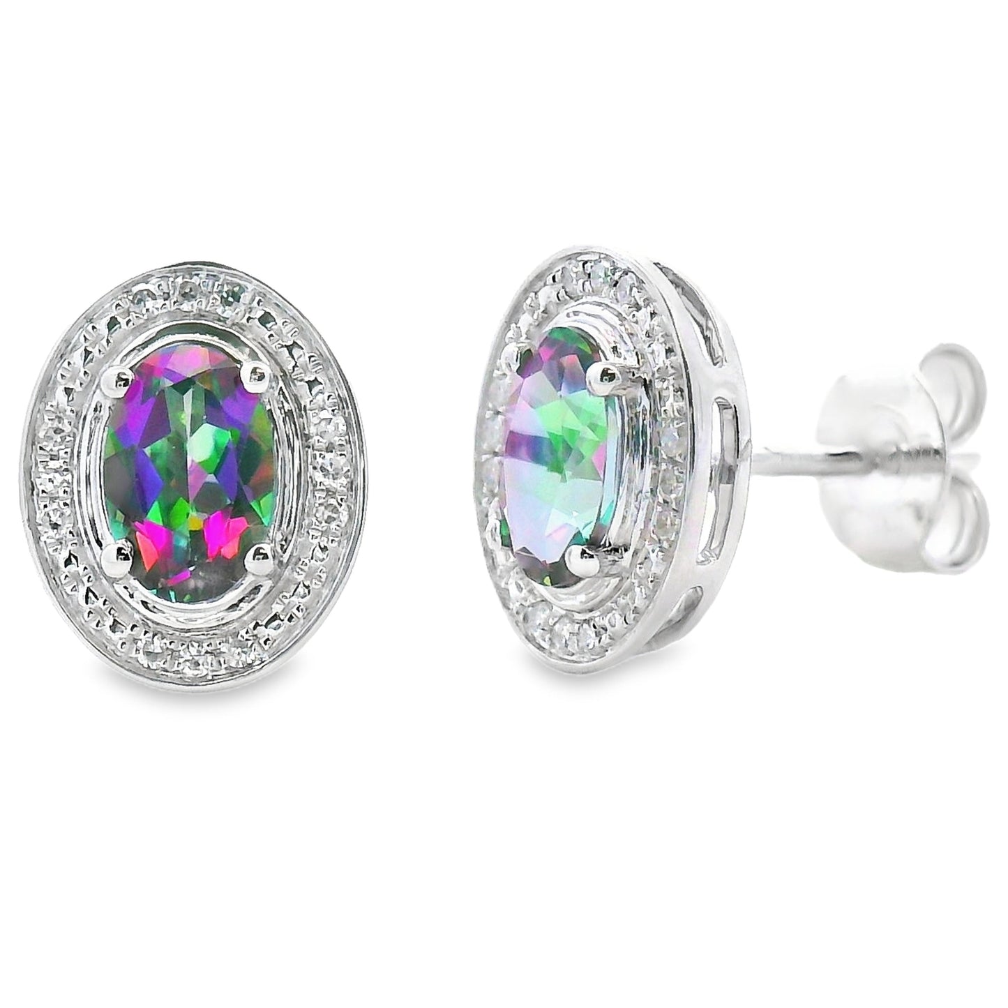 Mystic Fire Topaz Diamond Earrings 10KT White Gold Bids.com