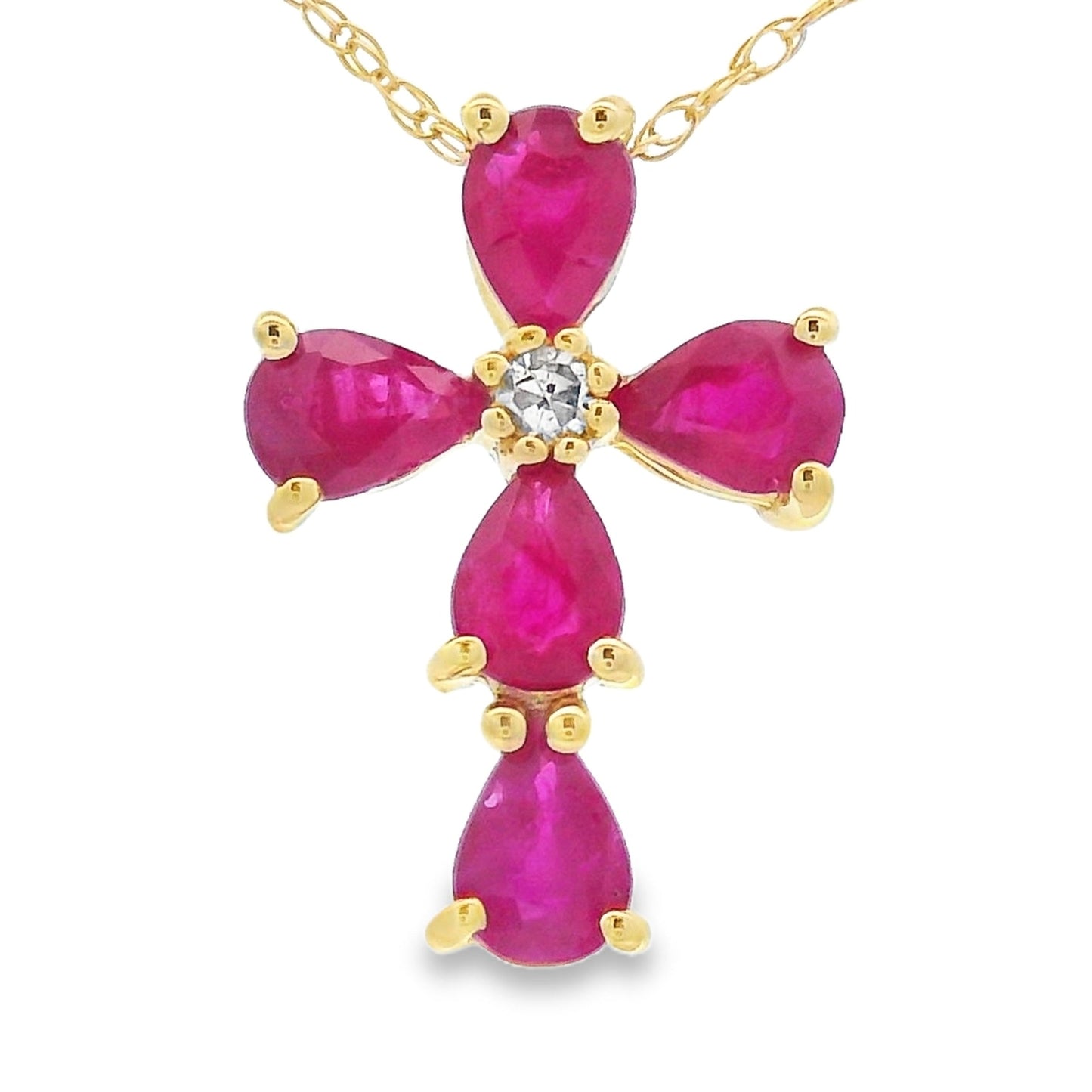 Ruby Diamond Cross Religious Pendant 10KT Yellow Gold Bids.com