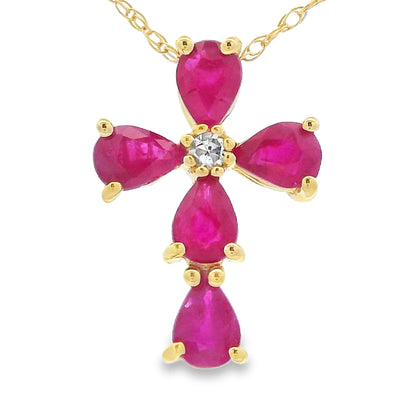 Ruby Diamond Cross Religious Pendant 10KT Yellow Gold Bids.com