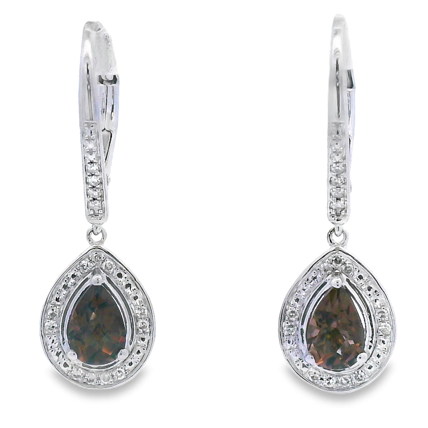 .87ct Quartz Diamond Dangle Earrings 10KT White Gold Bids.com
