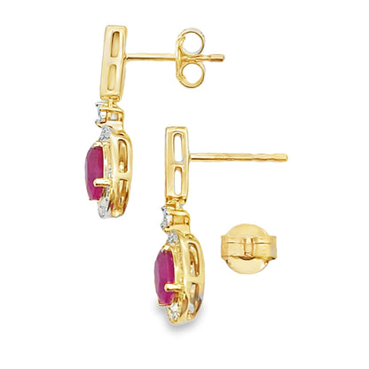1.40ct Ruby Diamond Dangle Earrings 10KT Yellow Gold Bids.com