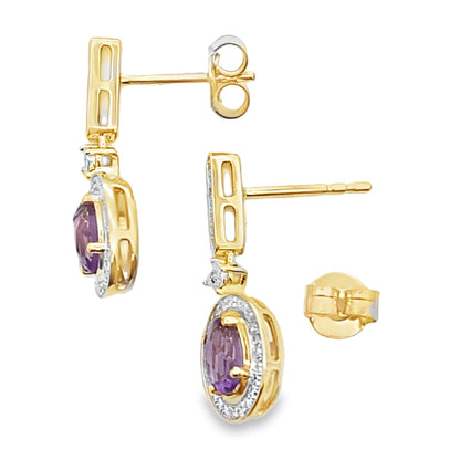 .93ct Amethyst Diamond Dangle Earrings 10KT Yellow Gold Bids.com