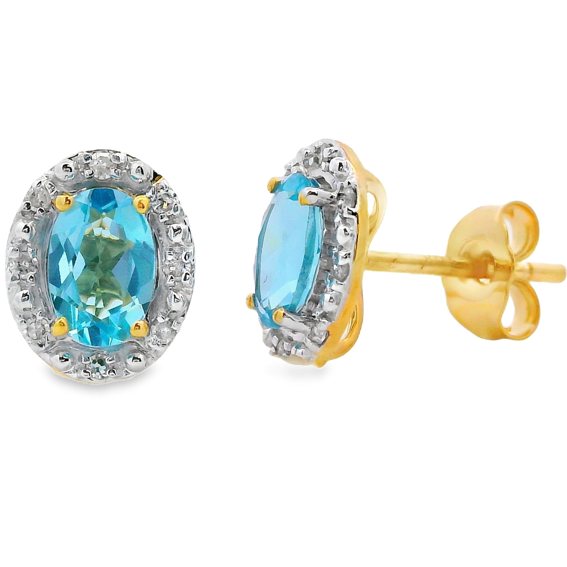 1.25ct Blue Topaz Diamond Earrings 10KT Yellow Gold Bids.com