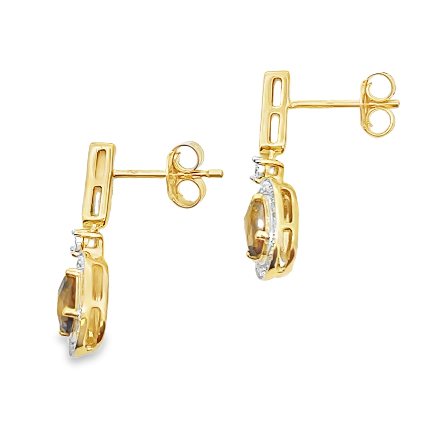 .88ct Quartz Diamond Dangle Earrings 10KT Yellow Gold Bids.com