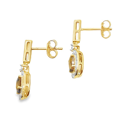 .88ct Quartz Diamond Dangle Earrings 10KT Yellow Gold Bids.com