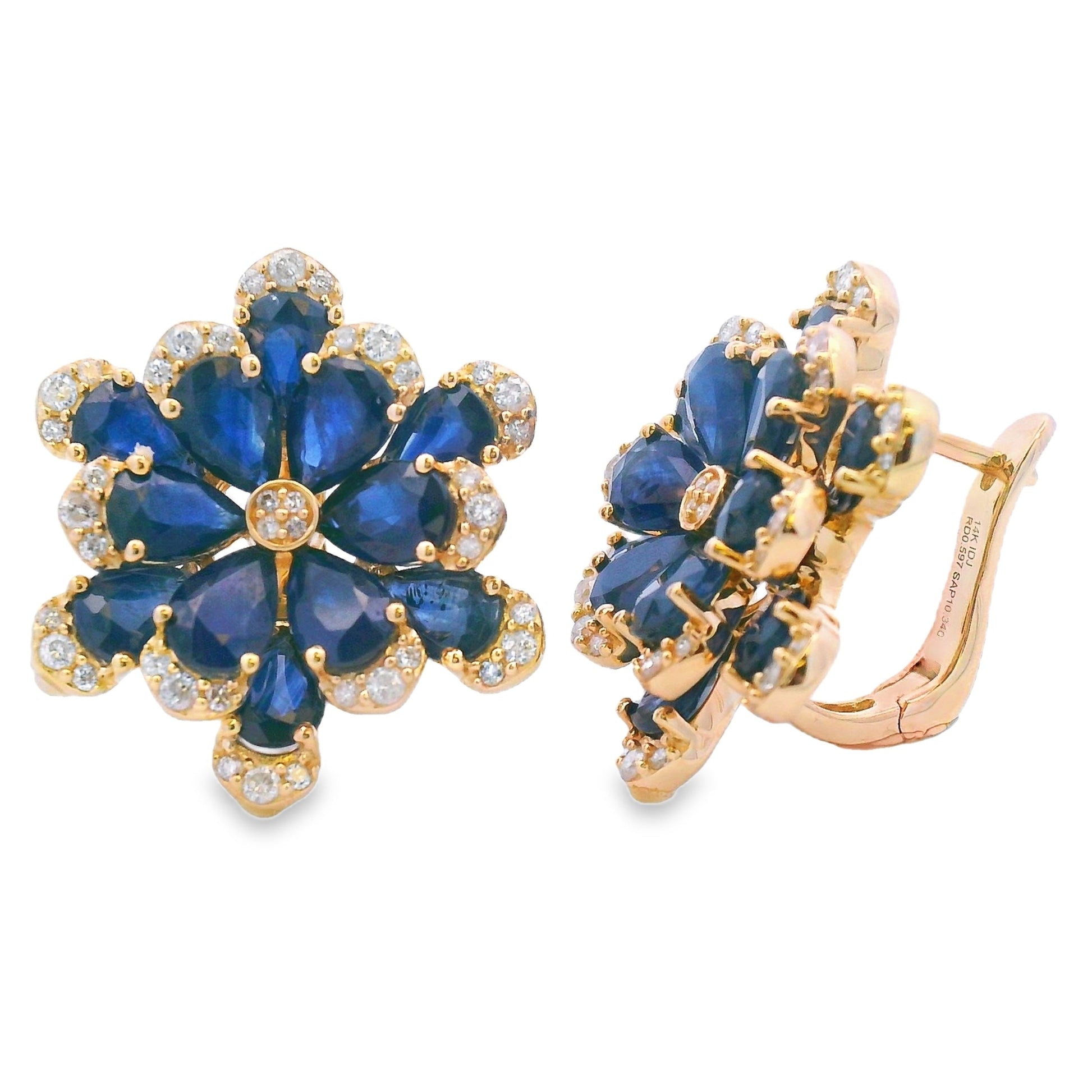 Sapphire Diamond Dangle Earrings 14KT Yellow Gold Bids.com