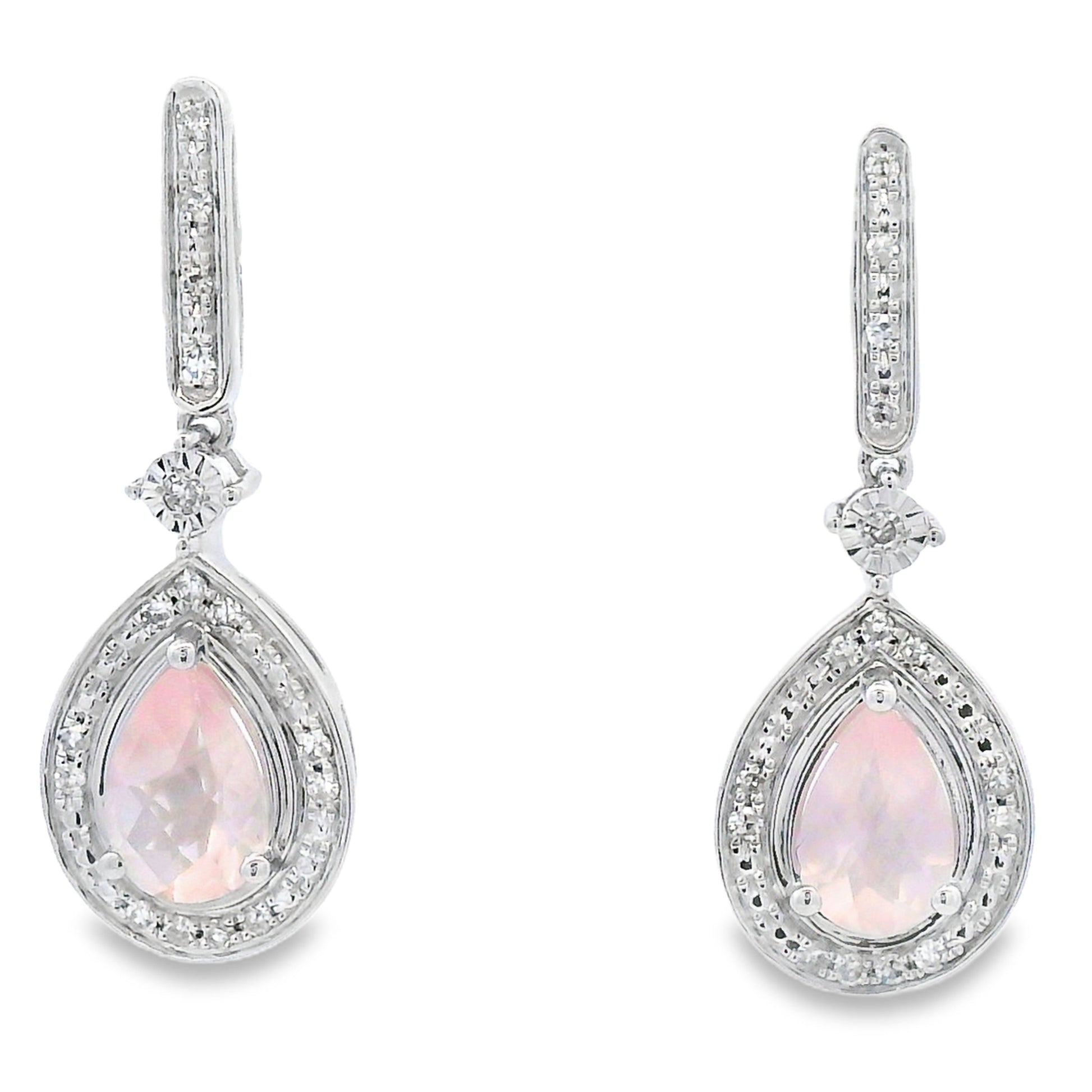 Rose Quartz Diamond Dangle Earrings 10KT White Gold Bids.com