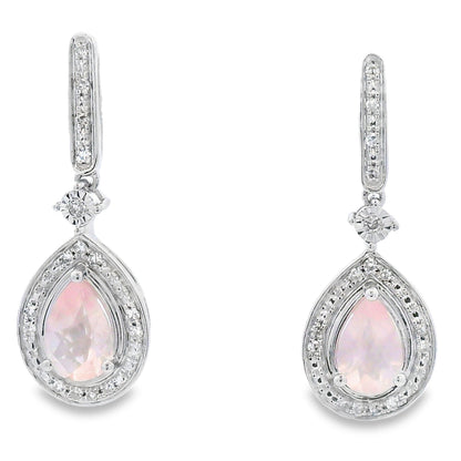 Rose Quartz Diamond Dangle Earrings 10KT White Gold Bids.com