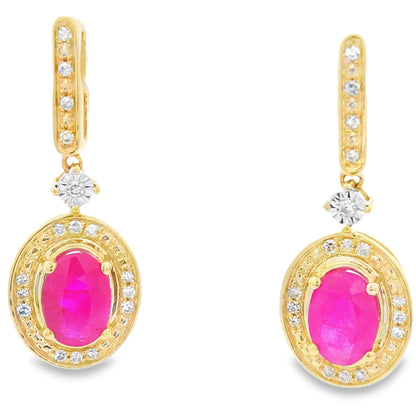 1.40ct Ruby Diamond Dangle Earrings 10KT Yellow Gold Bids.com