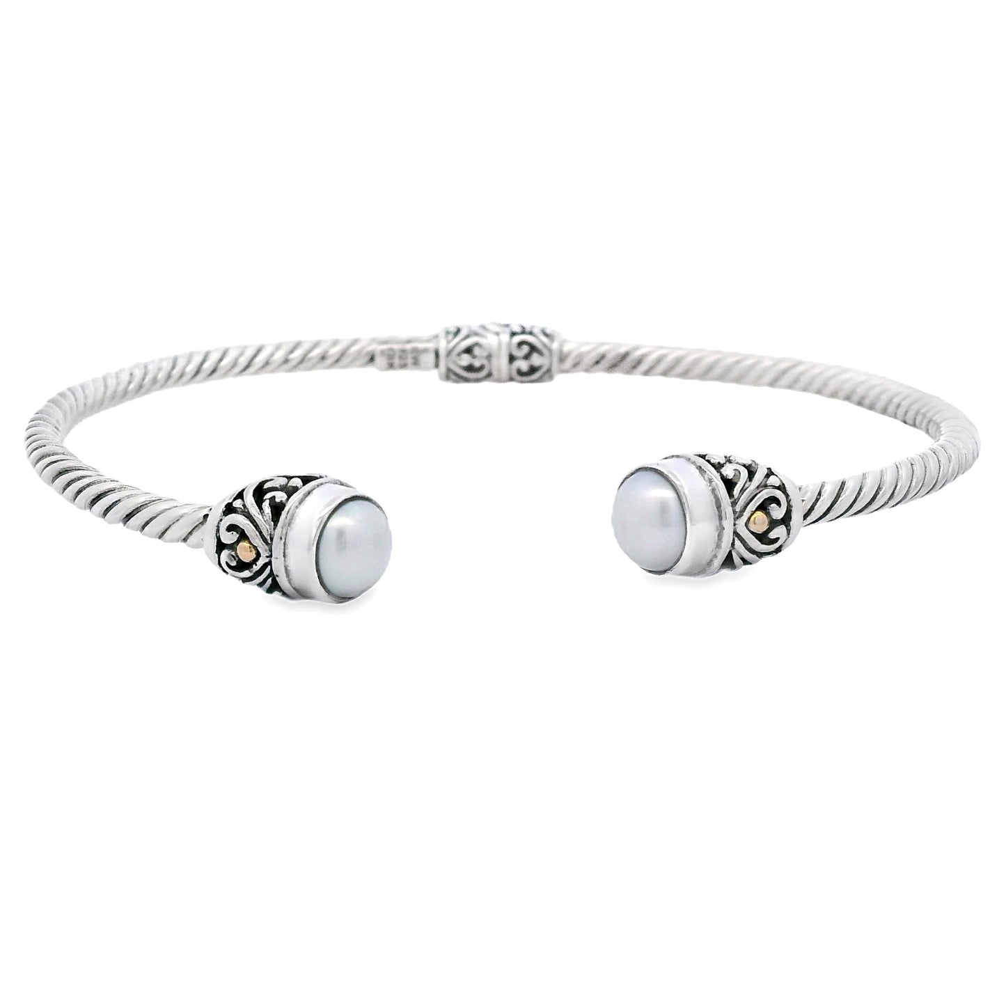 Pearl Bangle Bracelet Sterling Silver 18KT Gold Bids.com