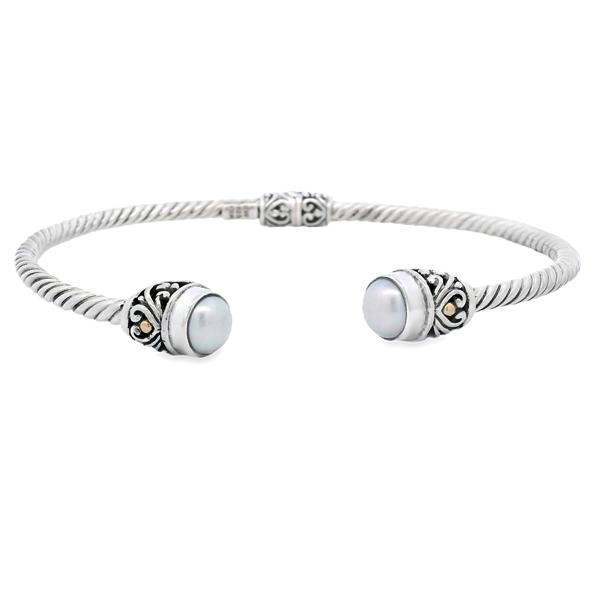 Pearl Bangle Bracelet Sterling Silver 18KT Gold Bids.com