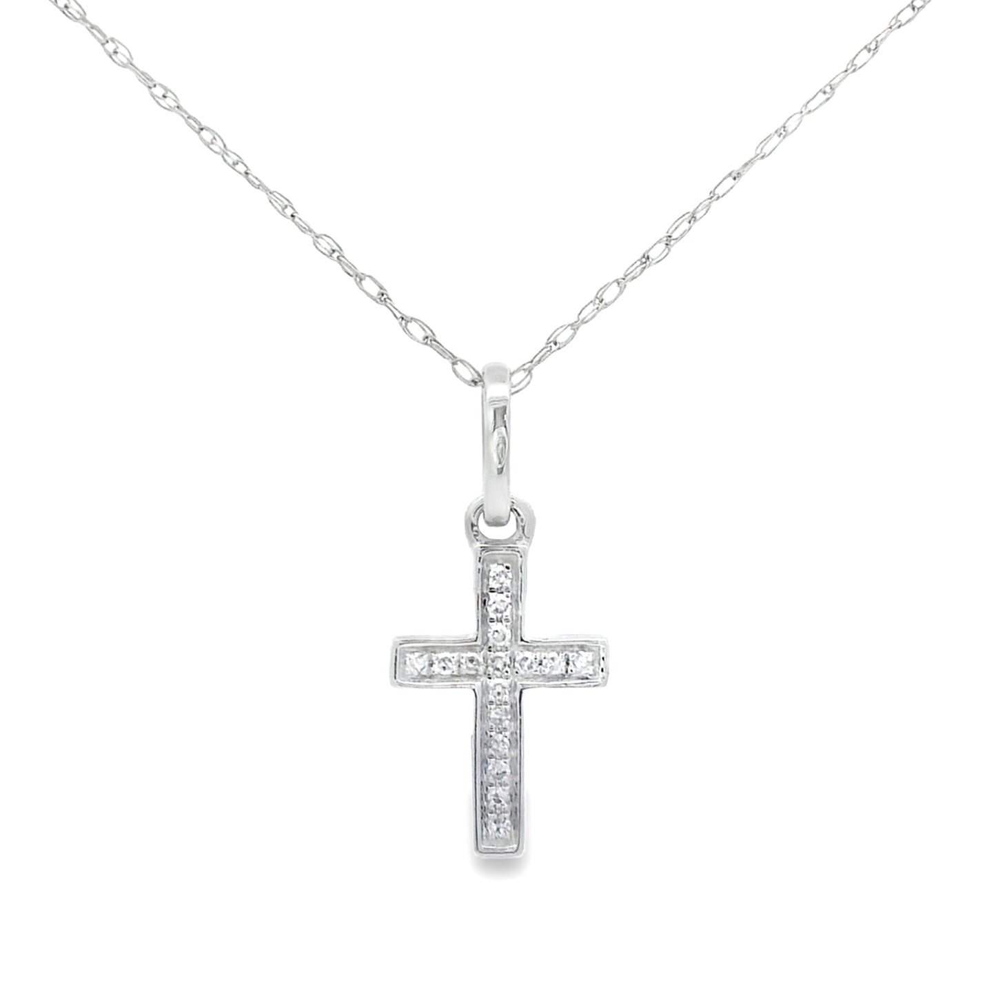 .05ct Diamond Cross Religious Pendant 14KT White Gold Bids.com
