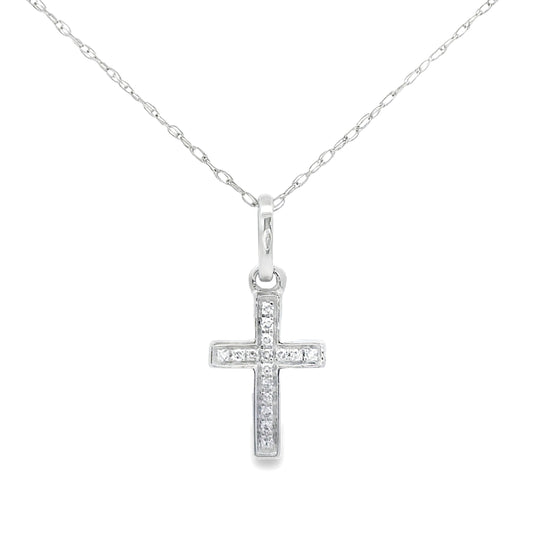.05ct Diamond Cross Religious Pendant 14KT White Gold Bids.com