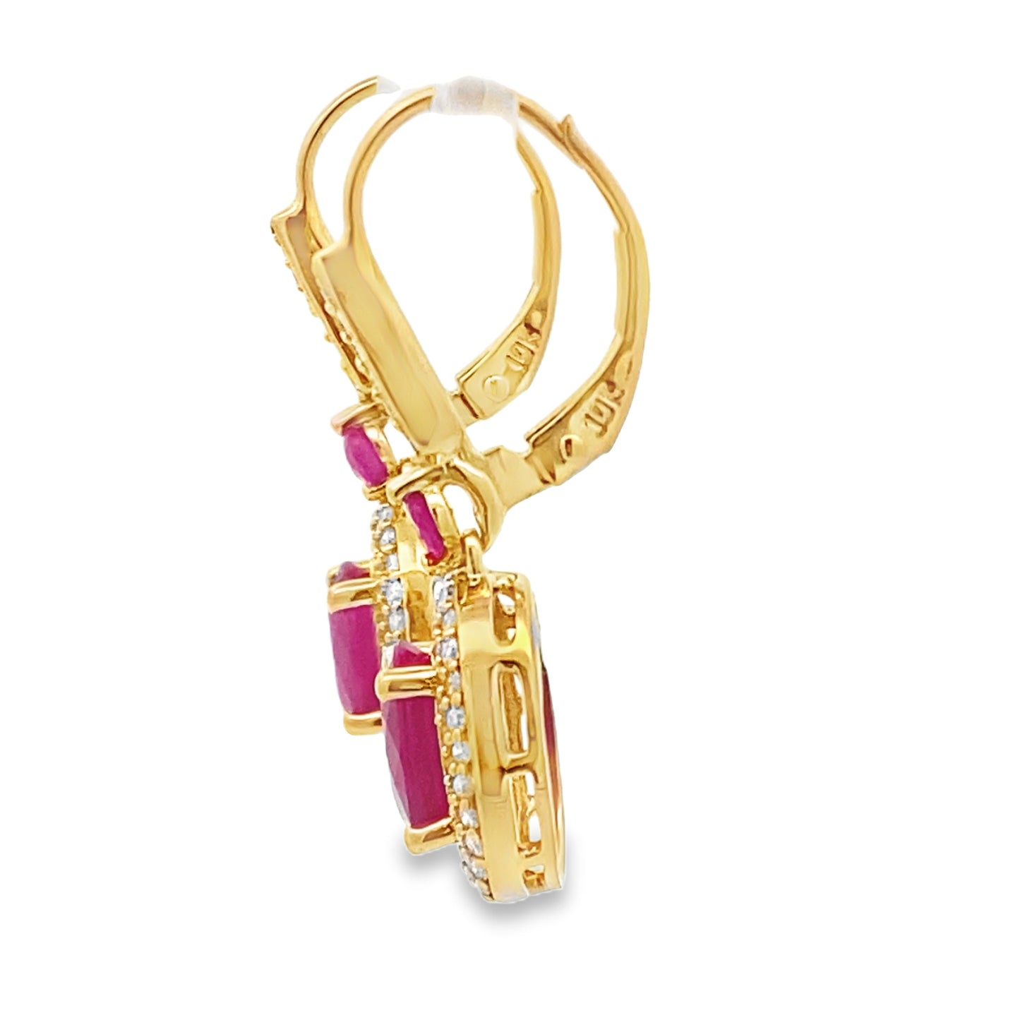 3.50ct Ruby Diamond Dangle Earrings 10KT Yellow Gold Bids.com