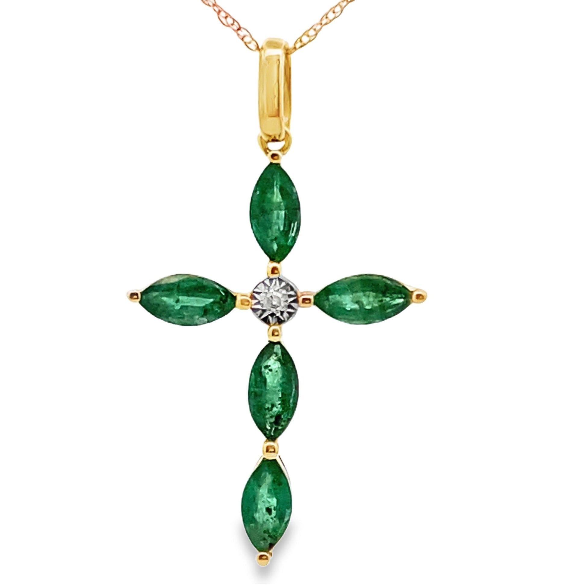 1.11ct Emerald Cross Religious Pendant 10KT Yellow Gold Bids.com