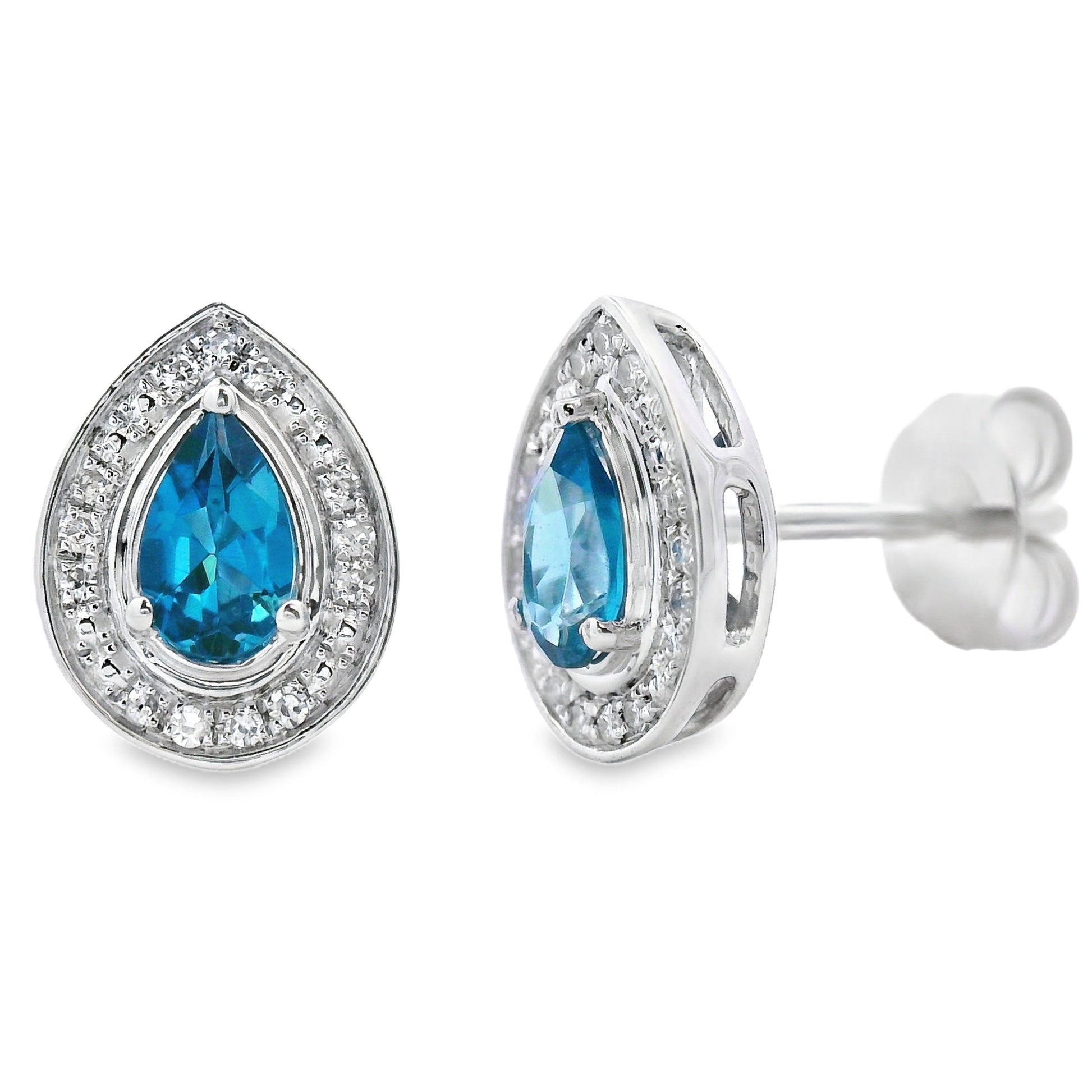 London Blue Topaz Diamond Stud Earrings 10KT White Gold Bids.com