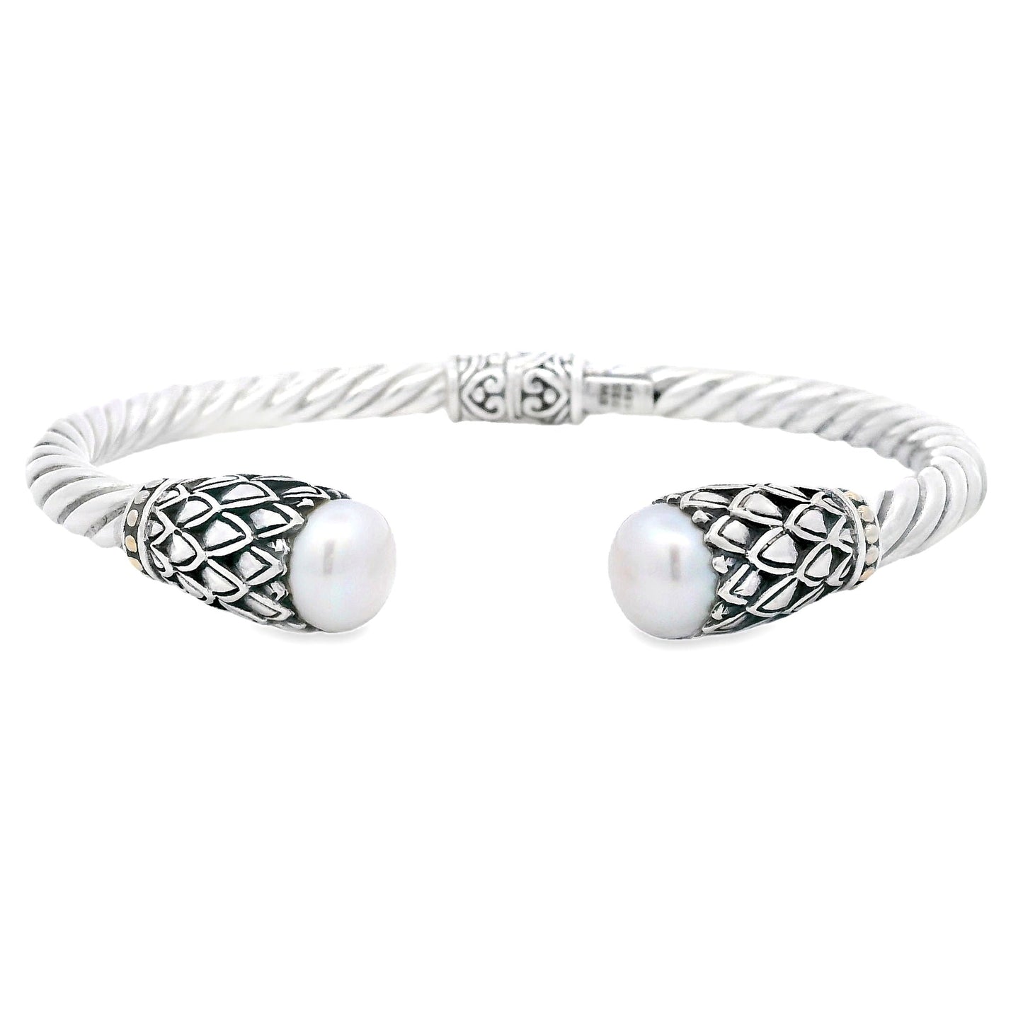 Pearl Bangle Bracelet Sterling Silver 18KT Gold Bids.com