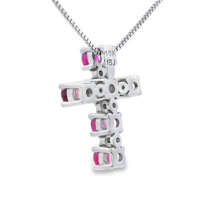 Ruby Diamond Cross Religious Pendant 10KT White Gold Bids.com