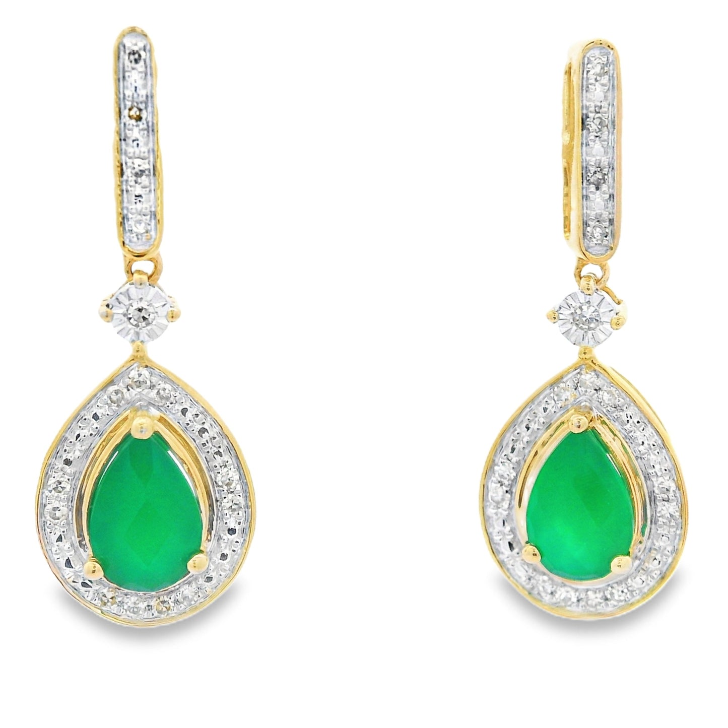 Chalcedony Diamond Dangle Earrings 10KT Yellow Gold Bids.com