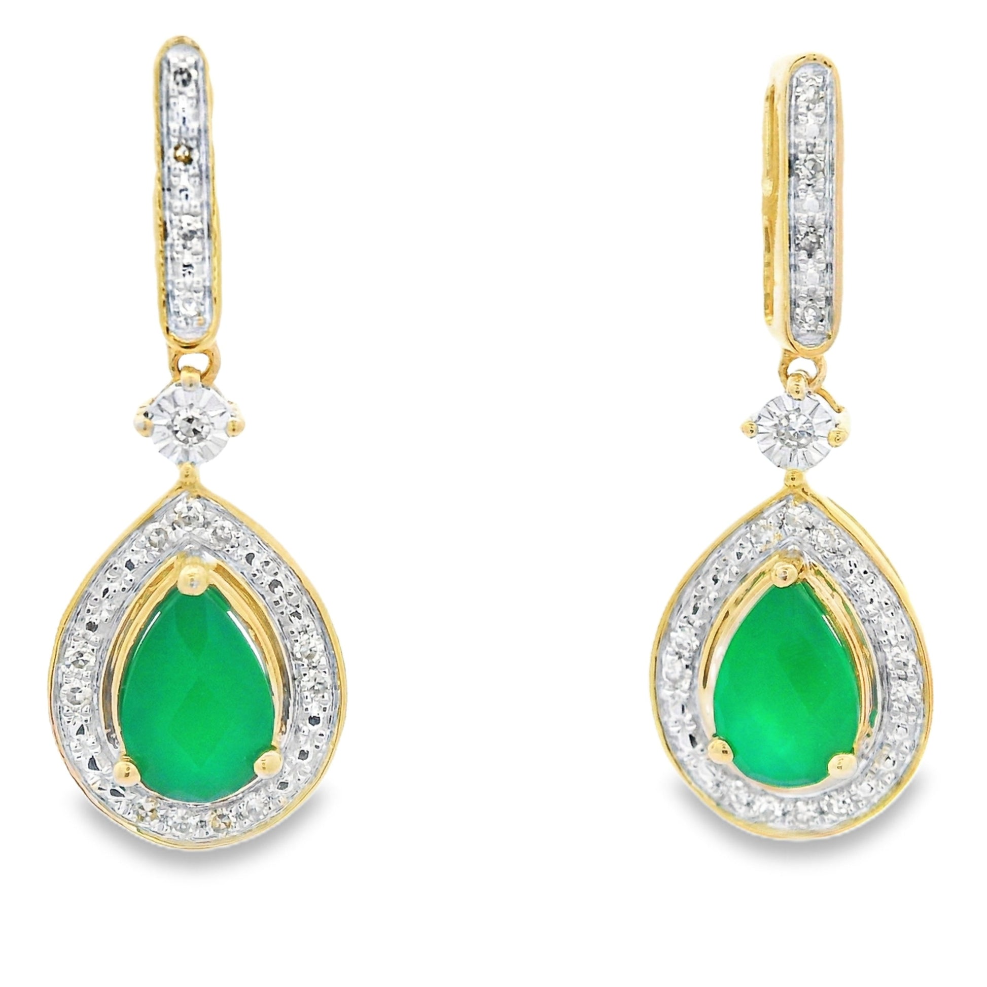 Chalcedony Diamond Dangle Earrings 10KT Yellow Gold Bids.com