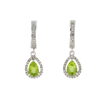 .88ct Peridot Diamond Dangle Earrings 14KT White Gold Bids.com