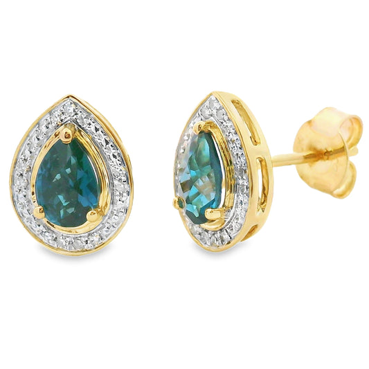 London Blue Topaz Dangle Earrings 10KT Yellow Gold Bids.com