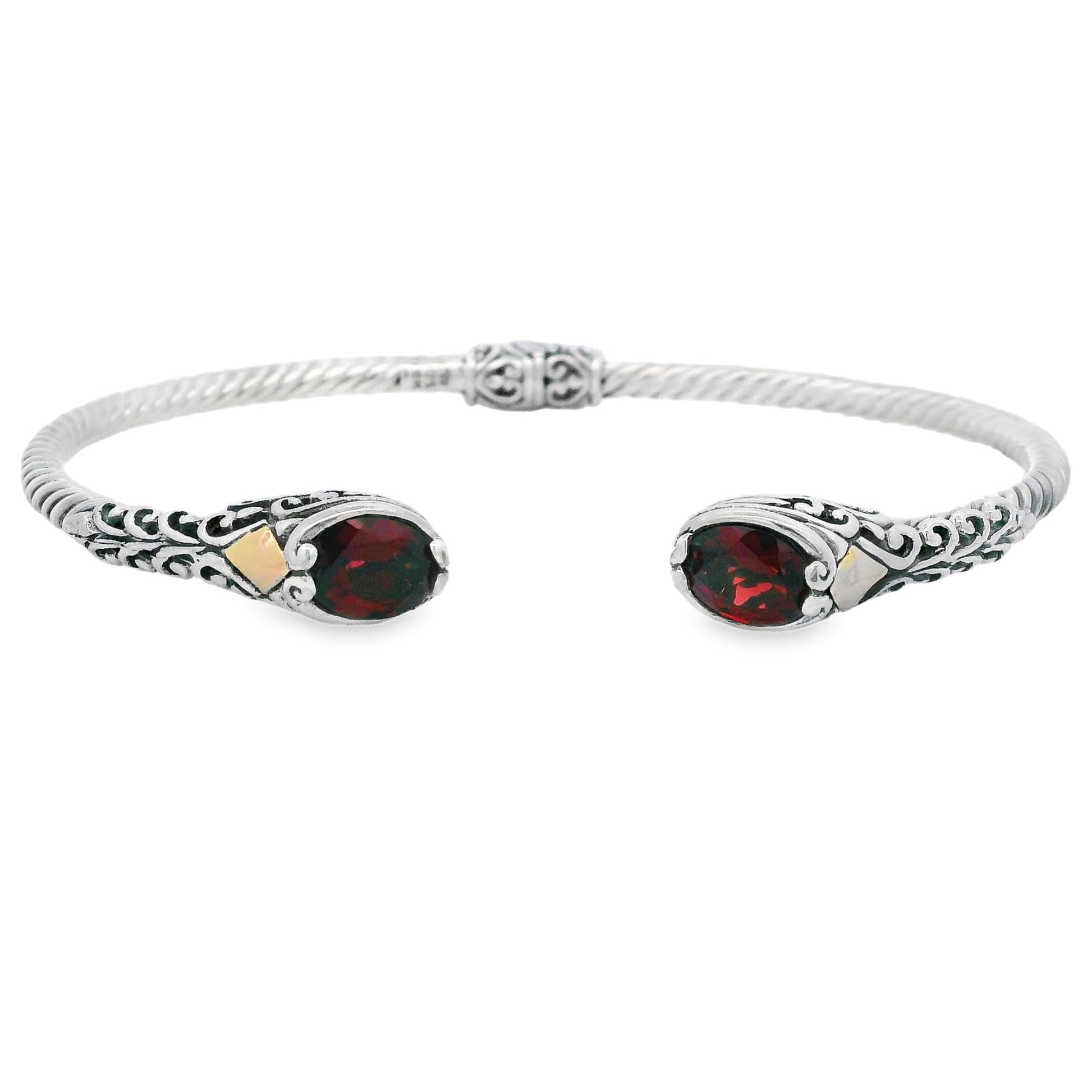 Garnet Bangle Bracelet Sterling Silver 18KT Gold Bids.com